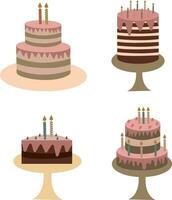 Birthday Cake with Cartoon Design. Vector Illustration