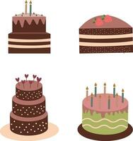 Birthday Cake with Cartoon Design. Vector Illustration