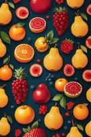 Seamless fruit pattern background AI Generated photo