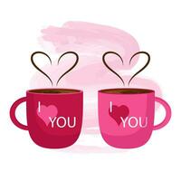 tazas. dos emparejado tazas de café en un rosado antecedentes. vector