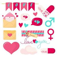 Set of festive elements for Valentine's Day. Big set of themed icons. vector