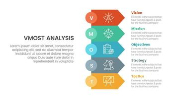 vmost analysis model framework infographic 5 point stage template with rectangle arrow stack concept for slide presentation vector