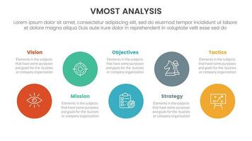 vmost analysis model framework infographic 5 point stage template with big circle timeline ups and down concept for slide presentation vector