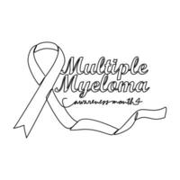 One continuous line drawing of multiple myeloma awareness month with white background. Awareness ribbon design in simple linear style. healthcare and medical design concept vector illustration.