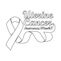 One continuous line drawing of uterine cancer awareness month with white background. Awareness ribbon design in simple linear style. healthcare and medical design concept vector illustration.