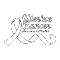 One continuous line drawing of uterine cancer awareness month with white background. Awareness ribbon design in simple linear style. healthcare and medical design concept vector illustration.