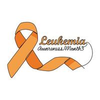 One continuous line drawing of leukemia awareness month with white background. Awareness ribbon design in simple linear style. healthcare and medical design concept vector illustration.