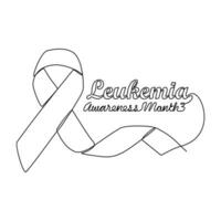 One continuous line drawing of leukemia awareness month with white background. Awareness ribbon design in simple linear style. healthcare and medical design concept vector illustration.