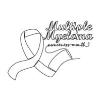 One continuous line drawing of multiple myeloma awareness month with white background. Awareness ribbon design in simple linear style. healthcare and medical design concept vector illustration.