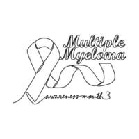 One continuous line drawing of multiple myeloma awareness month with white background. Awareness ribbon design in simple linear style. healthcare and medical design concept vector illustration.