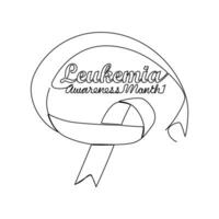 One continuous line drawing of leukemia awareness month with white background. Awareness ribbon design in simple linear style. healthcare and medical design concept vector illustration.