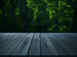 Wooden table and blur tropical green grass background, product display montage. High quality photo 8k FHD AI generated