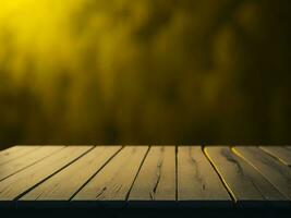 Wooden table and blur tropical green grass background, product display montage. High quality photo 8k FHD AI generated