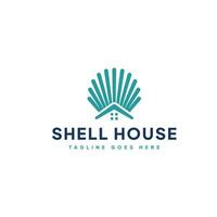 Shell and house logo concept, maritime house logo template vector icon