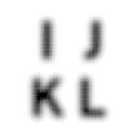 Collection of halftone vector IJKL letters templates. gradient dot design. Isolated black dots