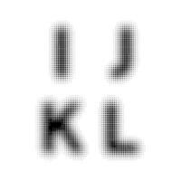 Collection of halftone vector IJKL letters templates. gradient dot design. Isolated black dots