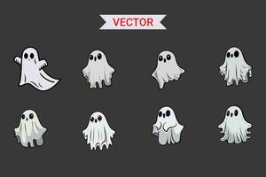 Set of cloth Ghosts. Halloween scary ghostly monsters. Cute cartoon with spooky characters. vector
