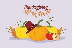 Thanksgiving day concept. Holiday greeting card. Colored flat vector illustration isolated.