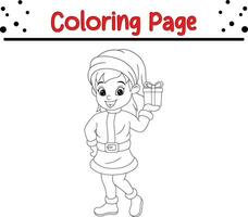 Christmas Happy children coloring page for kids. Vector black and white illustration isolated on white background.