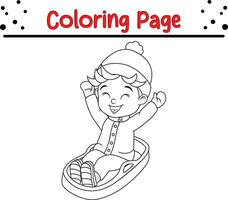 Happy Christmas cartoon little boy coloring page for children. vector