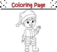 Happy Christmas cartoon little boy coloring page for children. vector