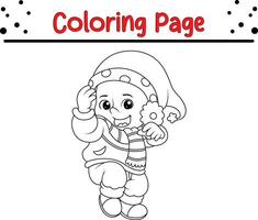 Christmas Happy children coloring page for kids. Vector black and white illustration isolated on white background.