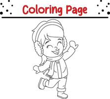 Christmas Happy children coloring page for kids. Vector black and white illustration isolated on white background.