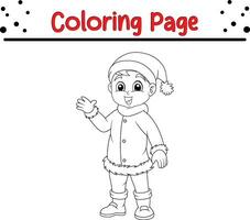 contento Navidad dibujos animados pequeño niña colorante página para niños. vector