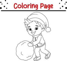 Happy Christmas cartoon little boy coloring page for children. vector