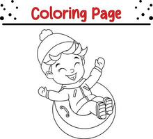 Christmas Happy children coloring page for kids. Vector black and white illustration isolated on white background.