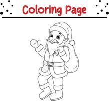 Christmas santa coloring page for kids. Vector black and white illustration isolated on white background.