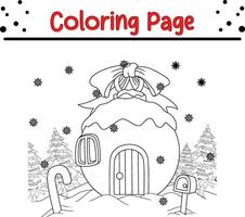 Happy Christmas house coloring page for children. vector