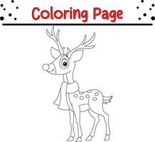 Cute Deer Christmas coloring page for kids. Happy Winter Christmas theme coloring book. vector