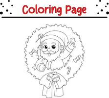 Christmas Happy Santa coloring page for kids. Vector black and white illustration isolated on white background.