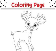 Happy Christmas animal coloring page for children. .Line art design for kids coloring page. Vector illustration. Isolated on white background.