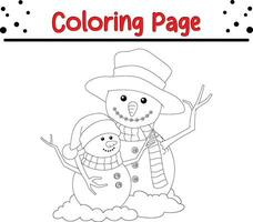 Cute Snowman Christmas coloring page for kids. Happy Winter Christmas theme coloring book. vector