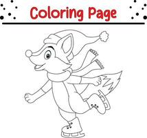 Cute animal Christmas coloring page for kids. Happy Winter Christmas theme coloring book. vector