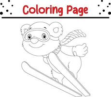 Cute animal Christmas coloring page for kids. Happy Winter Christmas theme coloring book. vector