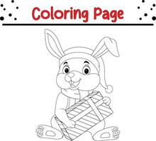Cute rabbit Christmas coloring page for kids. Happy Winter Christmas theme coloring book. vector