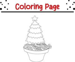 Christmas tree coloring page for kids. Happy Winter Christmas theme coloring book. vector