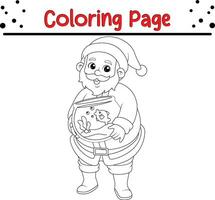 Happy Christmas Santa Claus coloring page for children. .Line art design for kids coloring page. Vector illustration. Isolated on white background.