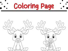 Cute Deer Christmas coloring page for kids. Happy Winter Christmas theme coloring book. vector