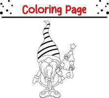 Cute gnomes Christmas coloring page for kids. Happy Winter Christmas theme coloring book. vector