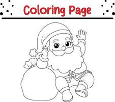 Happy Christmas Santa Claus coloring page for children. .Line art design for kids coloring page. Vector illustration. Isolated on white background.