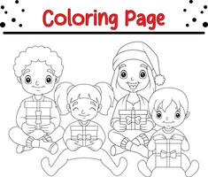 Happy Christmas carton kids coloring page for children. vector