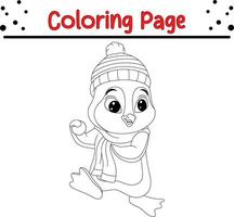 Christmas animal coloring page for kids. Vector black and white illustration isolated on white background.