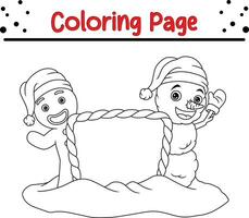 contento Navidad monigote de nieve colorante página para niños. vector