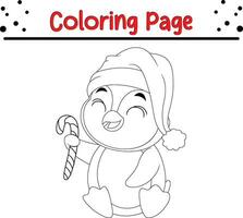 Happy Christmas penguin coloring page for children. vector