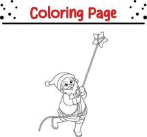 Happy Christmas Santa Claus coloring page for children. .Line art design for kids coloring page. Vector illustration. Isolated on white background.