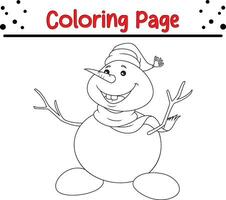 Cute Snowman Christmas coloring page for kids. Happy Winter Christmas theme coloring book. vector